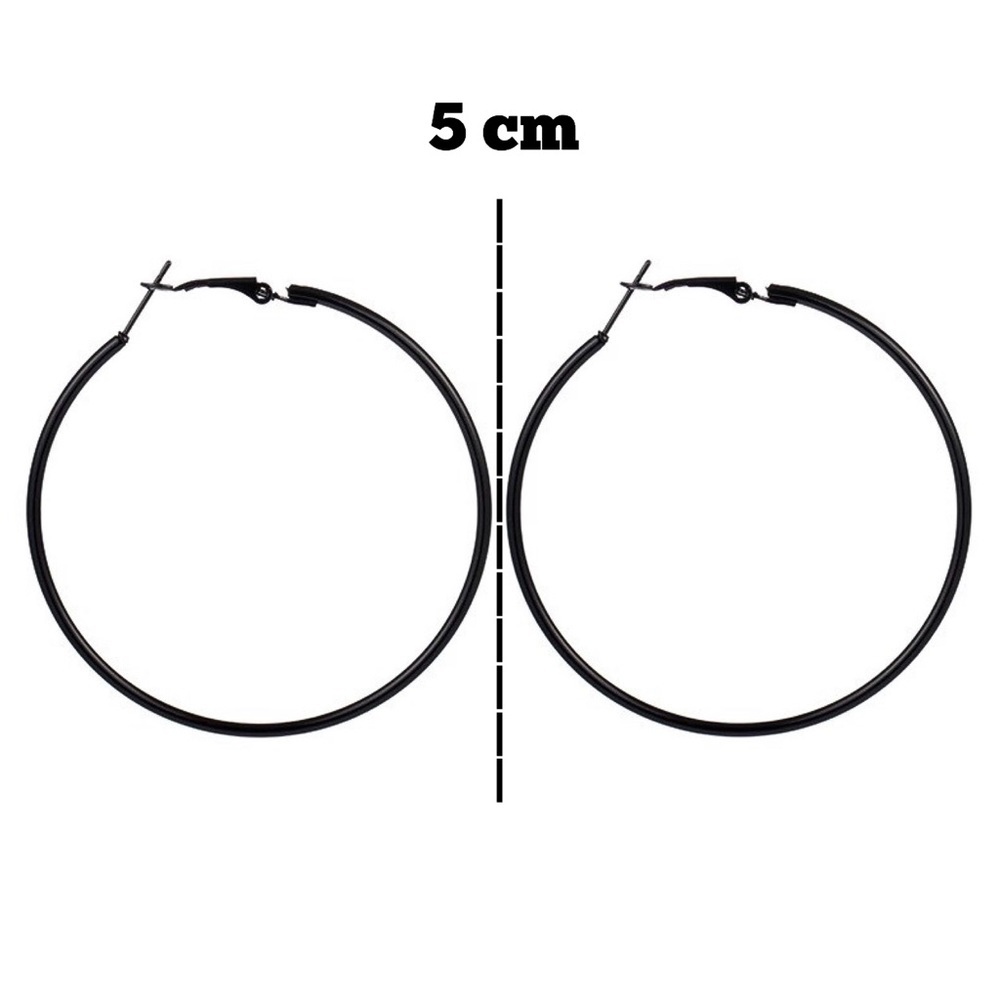 Black 2” Clasp Closure Hoop Earrings - Picture 6 of 7